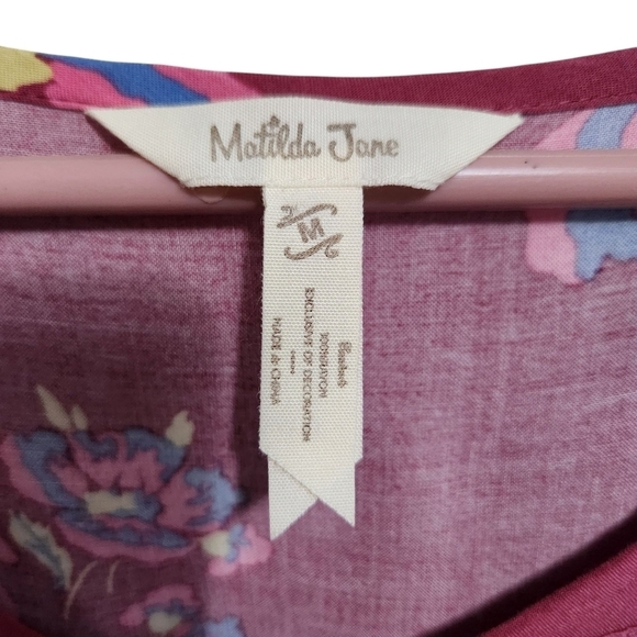 MATILDA JANE ART DRESS FLORAL PEASANT BLOUSON CASUAL SHORT SLEEVE TIE FRONT SZ M - Picture 7 of 9